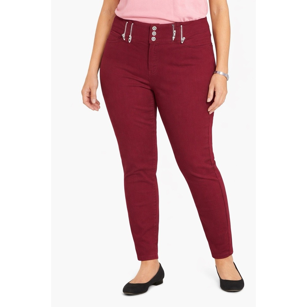 Thrill Always A Thrill Burgundy Skinny Pants Women 2X Stretch Zipper Jeggings